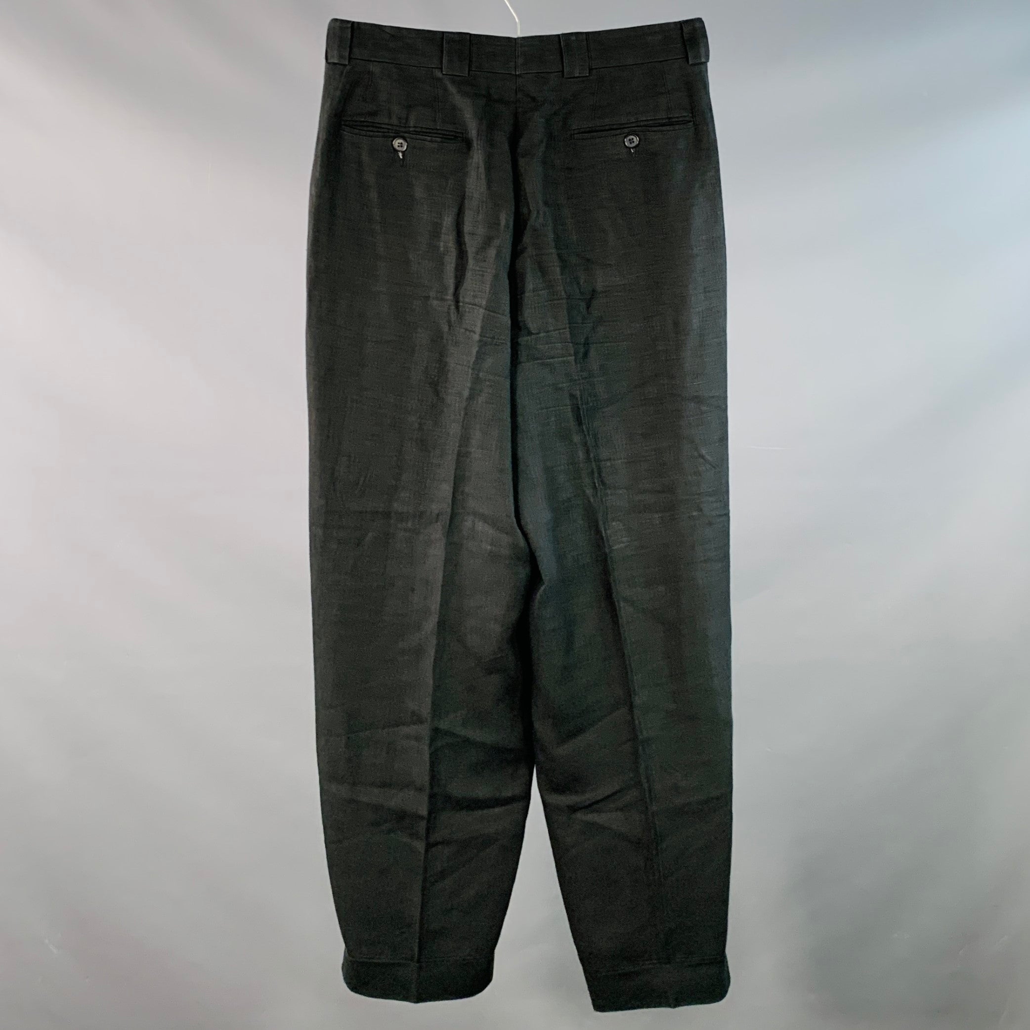 パンツ Old Giorgio Armani Black Linen Slacks GIORGIO ARMANI Vintage Size 31 Black Linen Pleated Tapered Dress