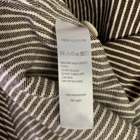TODD SNYDER Size M Brown White Stripe Cotton Worker Long Sleeve Shirt