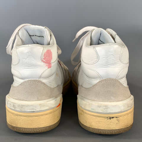 LANVIN Size 8 White Multi Color Splattered Leather High Top Sneakers