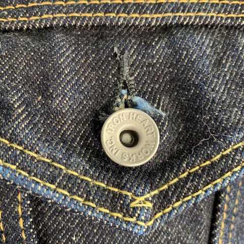 IRON HEART Size L -Type III- 21 oz Blue Indigo Contrast Stitch Selvedge Denim Jacket