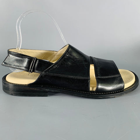TARYN ROSE Size 8 Black Leather Hook Loop Closure Sandals