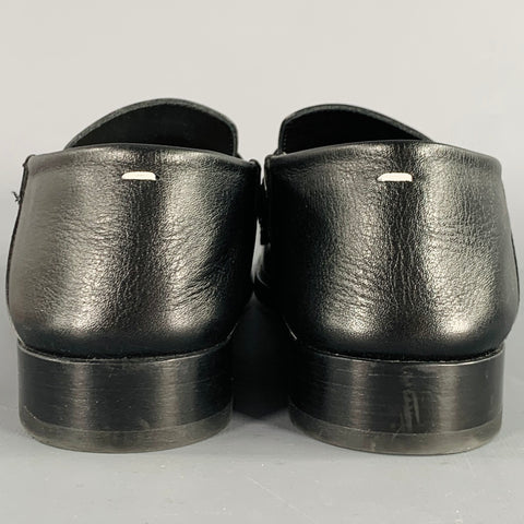 MAISON MARGIELA Size 8 Black Leather Contrast Stitch Loafer Flats