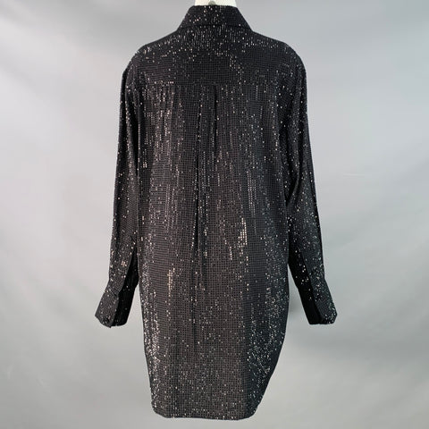 Chemise boutonnée noire en viscose ornée de perles à col étalé RETROFETE Taille S