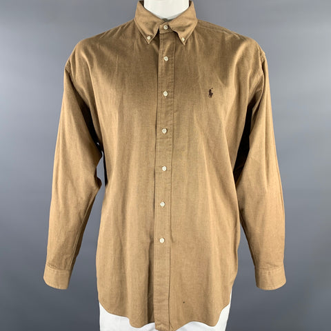 RALPH LAUREN Size XL Tan Cotton Long Sleeve Shirt