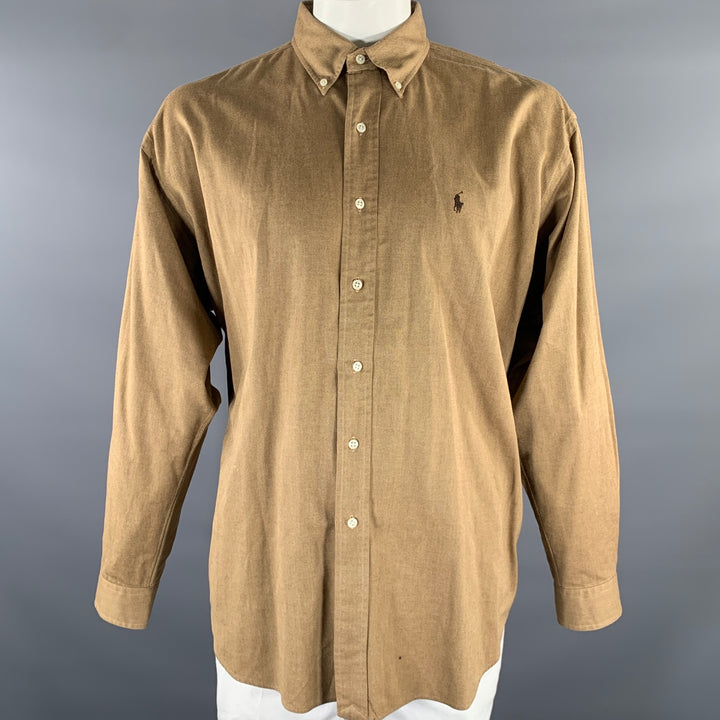 RALPH LAUREN Size XL Tan Cotton Long Sleeve Shirt
