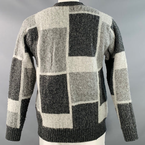 HOWLIN Size XL Spooky Doo Grey Charcoal Checkered Virgin Wool V-Neck Cardigan