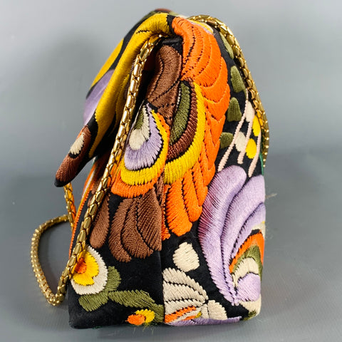TOM FORD Black Multi Color Embroidered Leather Handbag