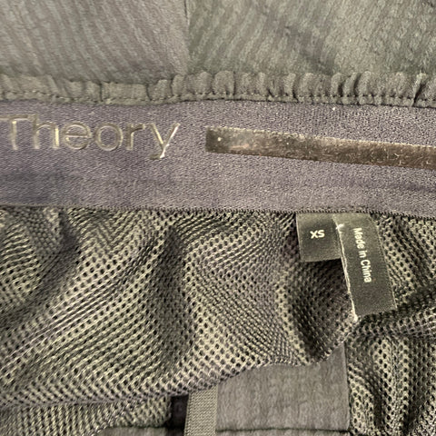 THEORY Size XS -Jace Splash- Black Stripe Polyester Zip Pockets Swim Trunks