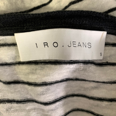 IRO Size S White Black Stripe Linen Scoop Neck T shirt