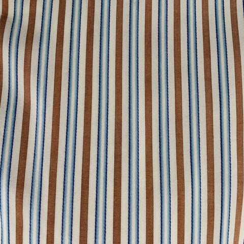 THOMAS DEAN Size L White Blue Brown Stripe Cotton Oversized Long Sleeve Shirt