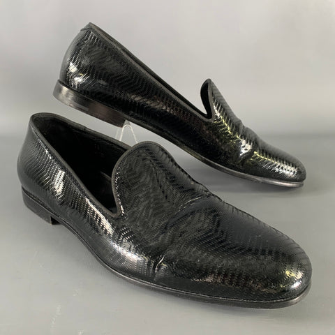 GIORGIO ARMANI Size 11 Black Textured Leather Slip On Loafers