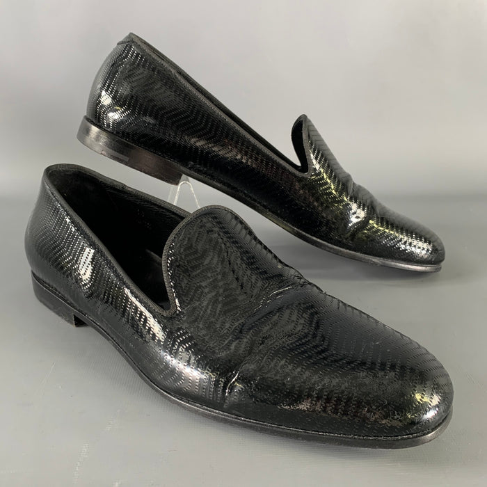 GIORGIO ARMANI Size 11 Black Textured Leather Slip On Loafers