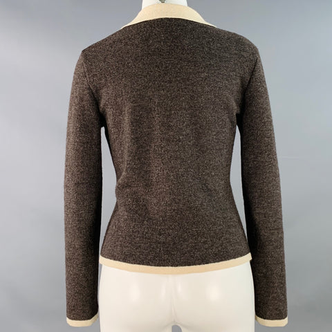 MOSCHINO Vintage Size M Brown Cream Wool Contrast Trim Single Breasted Cardigan
