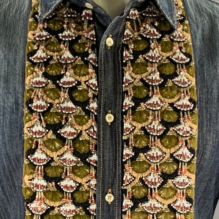 DSQUARED2 Size XS Indigo Embroidery Denim Button Up Long Sleeve Shirt