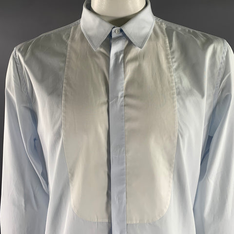 GUCCI Size XL Blue White Solid Cotton Tuxedo Long Sleeve Shirt