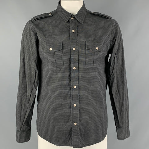 VINCE Camisa de manga larga con botones de algodón a cuadros blanco negro talla L