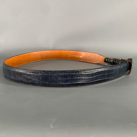 JAMES REID Size 36 Blue Navy Nubuck Lizard Belt