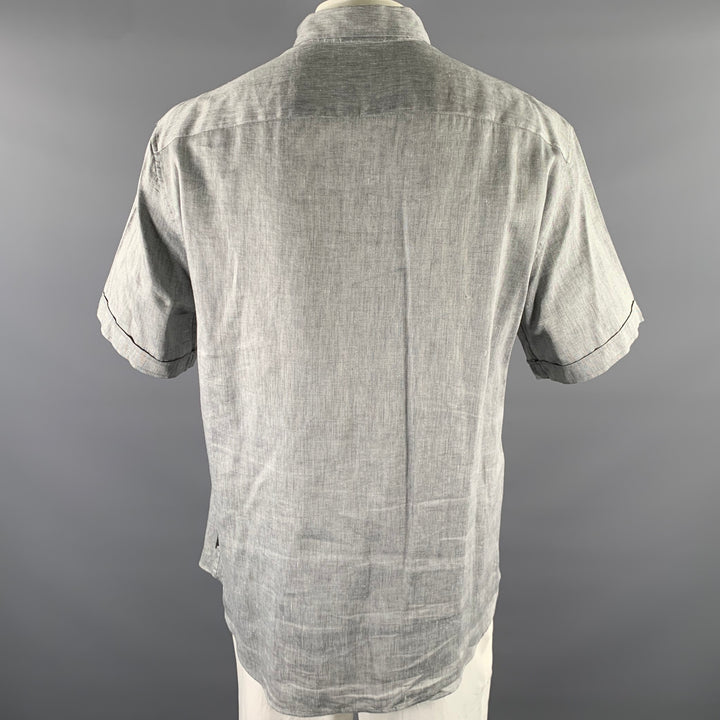ARMANI COLLEZIONI Size XXL Grey Chambray Short Sleeve Shirt