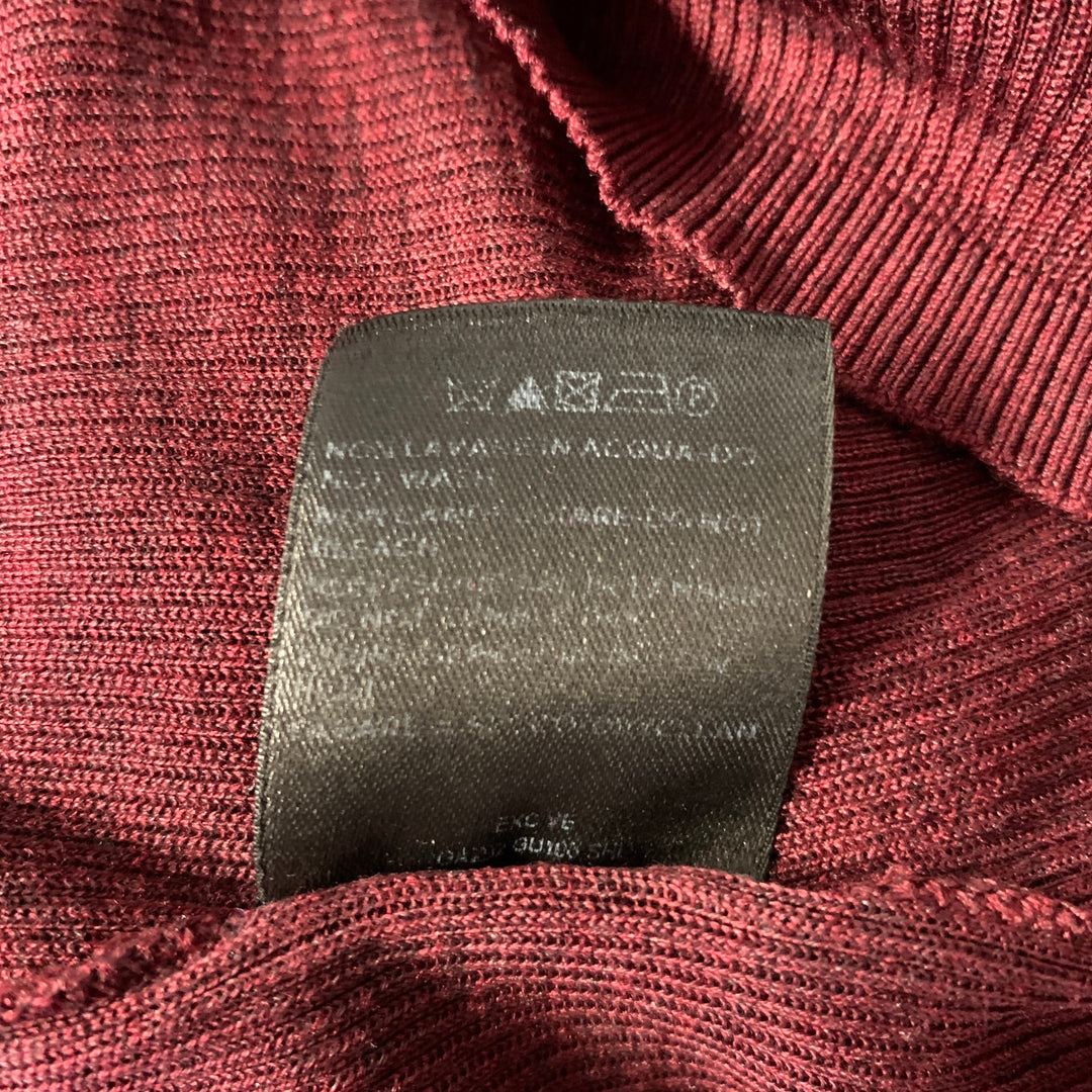GUCCI Size XL Burgundy Ribbed Knit Silk V-Neck Pullover