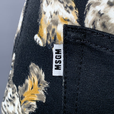MSGM Size 4 Black Khaki White Cats Cotton Jean Cut Casual Pants