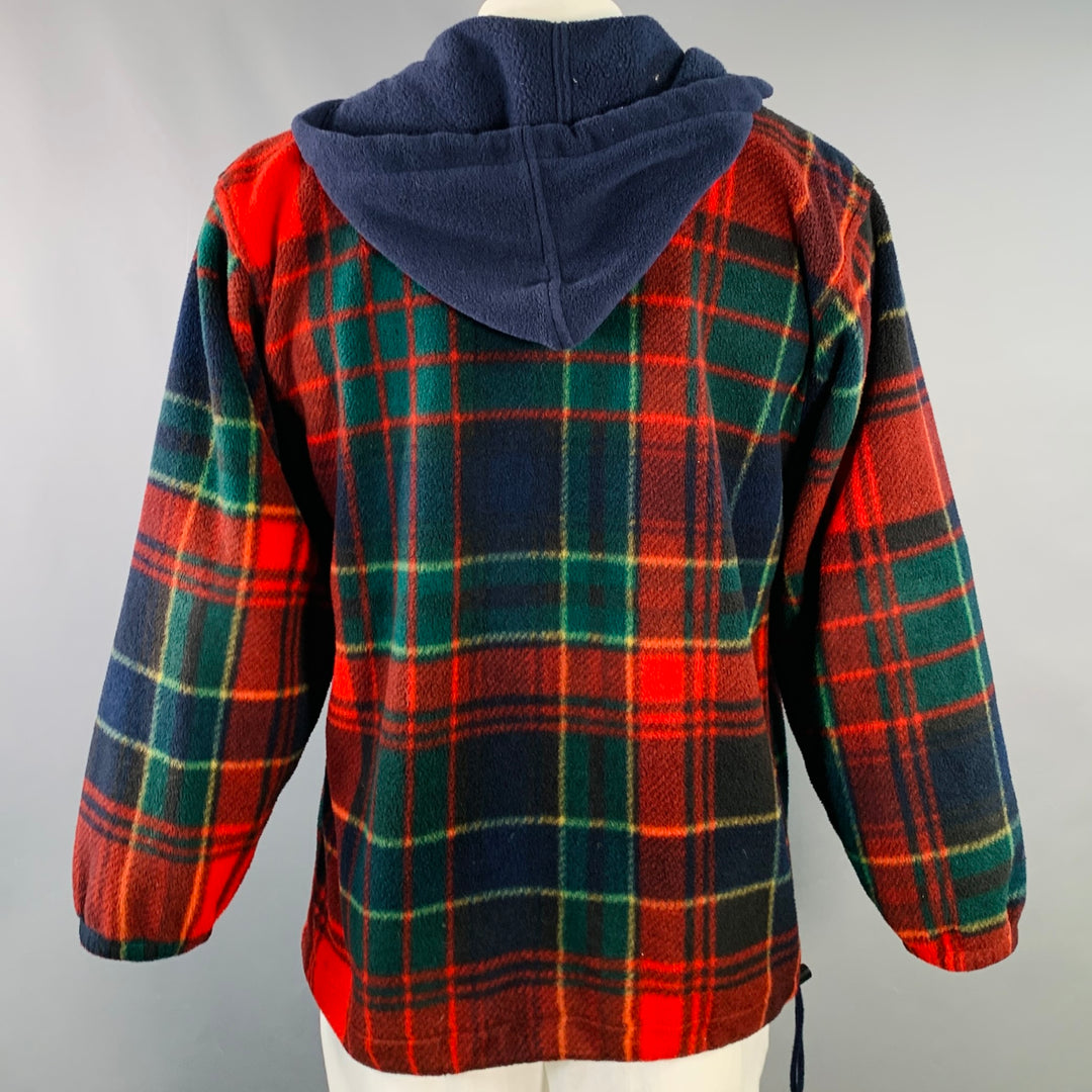 POLO by RALPH LAUREN Size XL Red Navy Green Plaid Polyester Hooded 1/4 Zip Sweatshirt