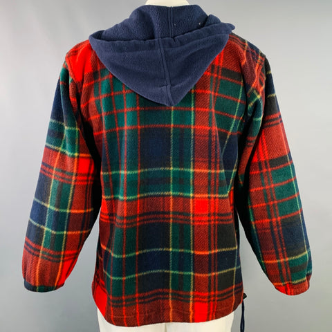 POLO by RALPH LAUREN Size XL Red Navy Green Plaid Polyester Hooded 1/4 Zip Sweatshirt