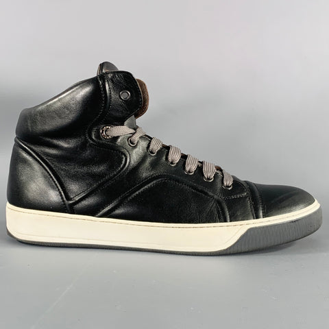 LANVIN Size 8 Black Leather High Top Sneakers