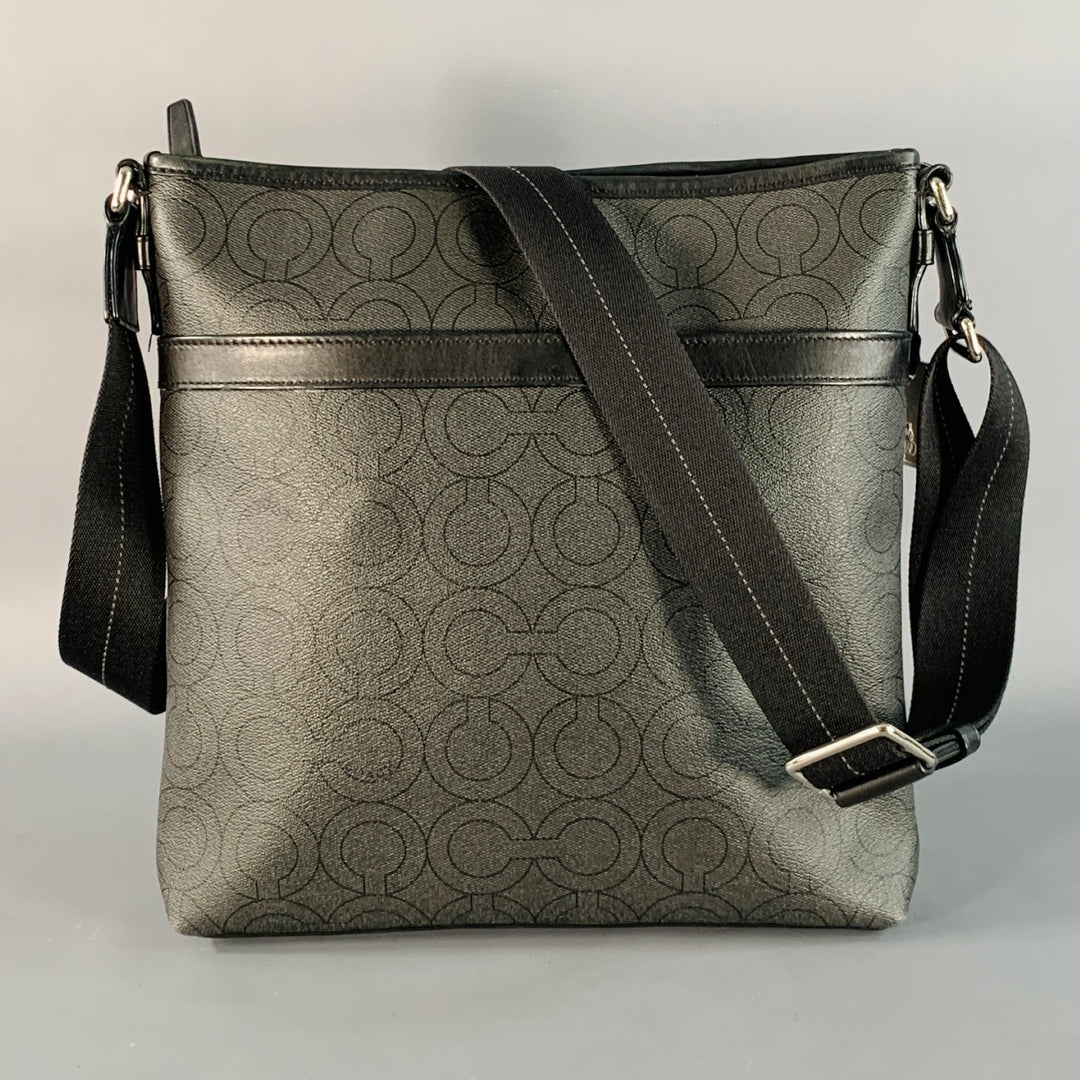 COACH One Size Grey Black Logo Coated Canvas Crossbody Bag