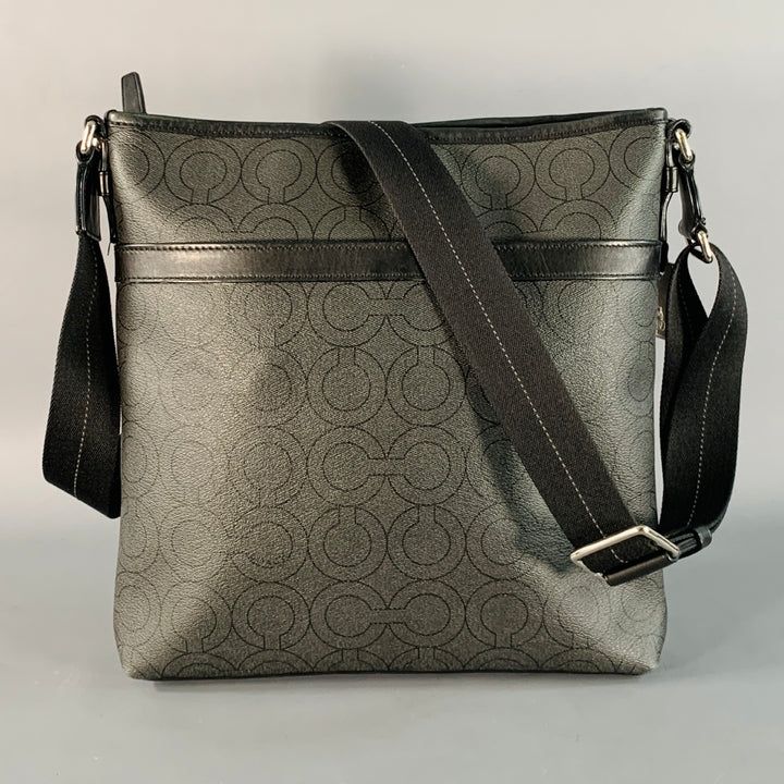 COACH One Size Grey Black Logo Coated Canvas Crossbody Bag