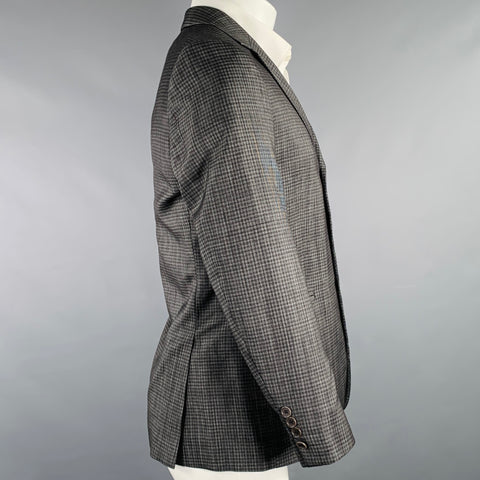 JOHN VARVATOS Size 38 Charcoal Black Checkered Wool Silk Sport Coat