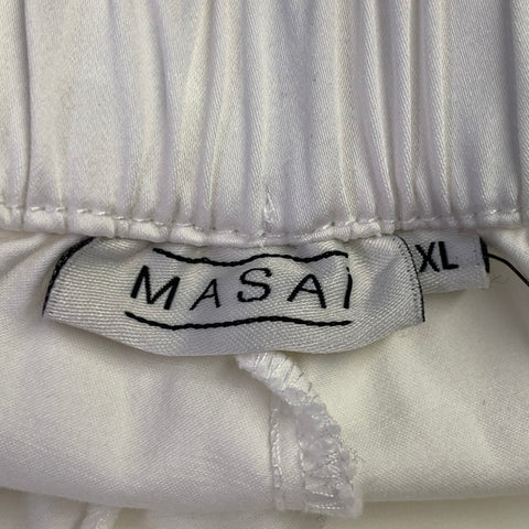 MASAI Size XL White Cotton Blend Elastic Waistband Ankle Zip Casual Pants