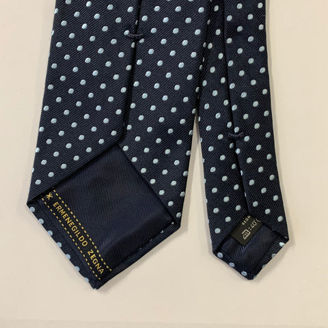 ERMENEGILDO ZEGNA Navy Light Blue Dots Silk Tie
