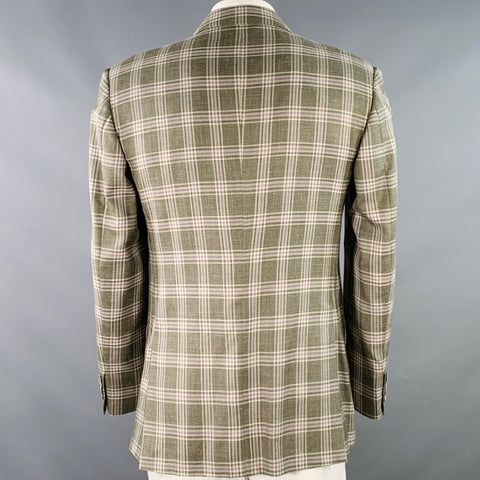 MARZONI Size 42 Green Cream Purple Plaid Single Breasted Notch Lapel Sport Coat