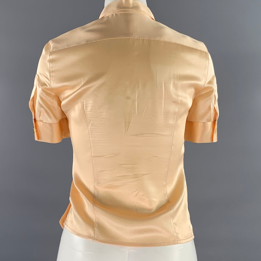 PRADA Size 4 Orange Silk Short Sleeve Blouse