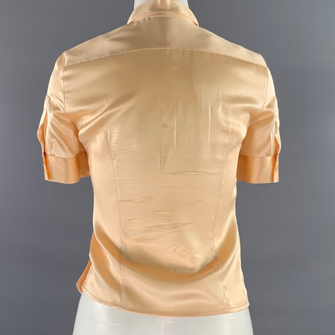 PRADA Size 4 Orange Silk Short Sleeve Blouse