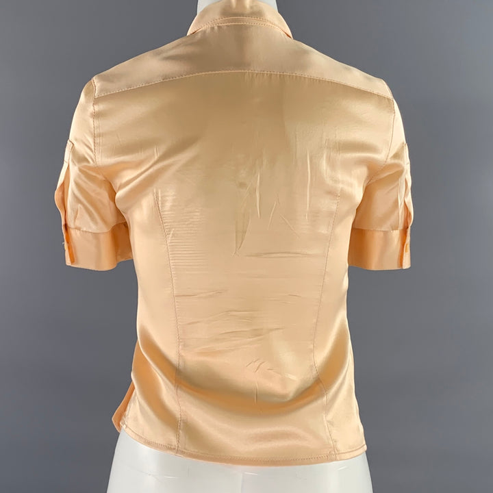 PRADA Size 4 Orange Silk Short Sleeve Blouse