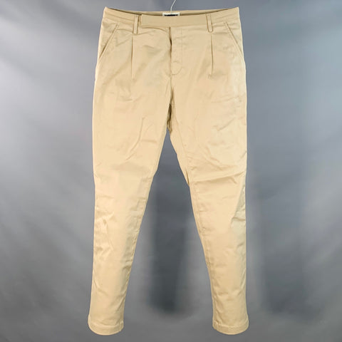 SAINT LAURENT Size 30 Beige Pleated Cotton Blend Pleated Straight Button Fly Casual Pants