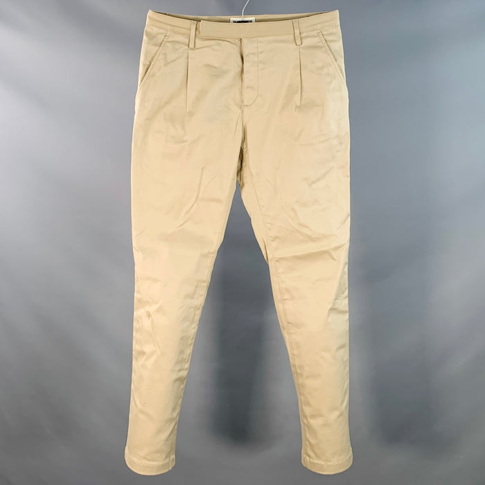 SAINT LAURENT Size 30 Beige Pleated Cotton Blend Pleated Straight Button Fly Casual Pants