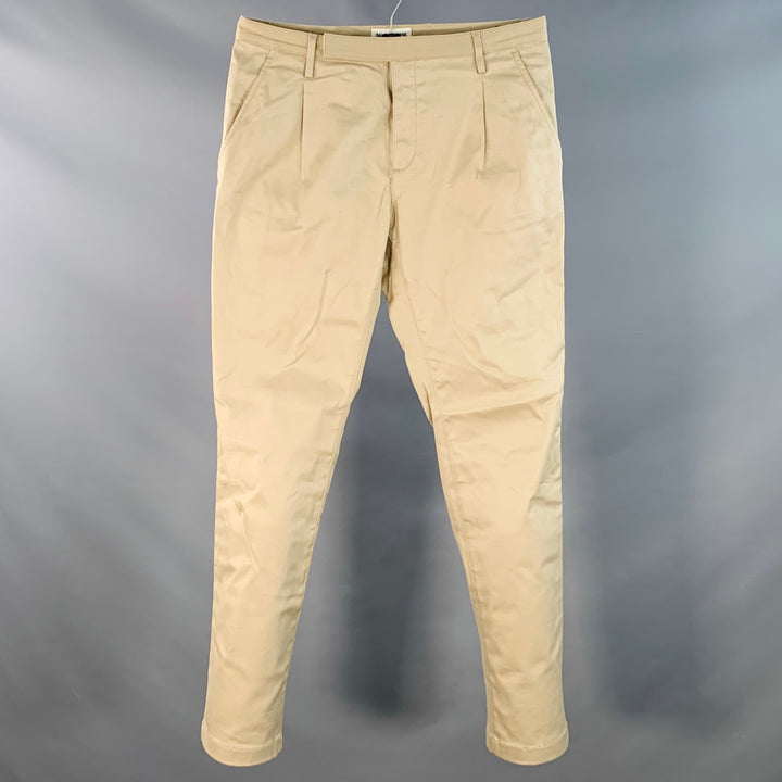 SAINT LAURENT Size 30 Beige Pleated Cotton Blend Pleated Straight Button Fly Casual Pants