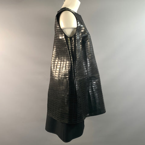 KAUFMAN FRANCO Size 6 Black Crocodile Lamb Leather Shift Cocktail Dress