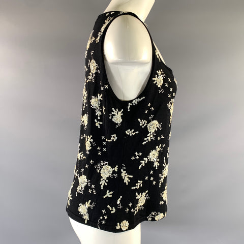 OSCAR DE LA RENTA Size L Black White Silk Blend Beaded Tank Casual Top