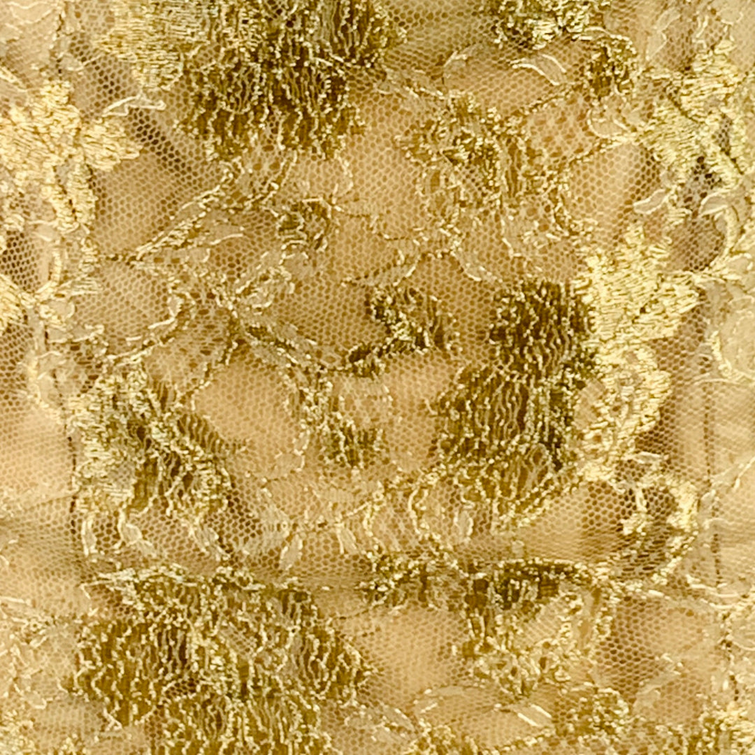 OKW Size 2 Beige Gold Silk Lace Strapless Mini Cocktail Dress