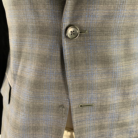 GUCCI Size 42 Grey Blue Ombre Plaid Wool Blend Peak Lapel Sport Coat