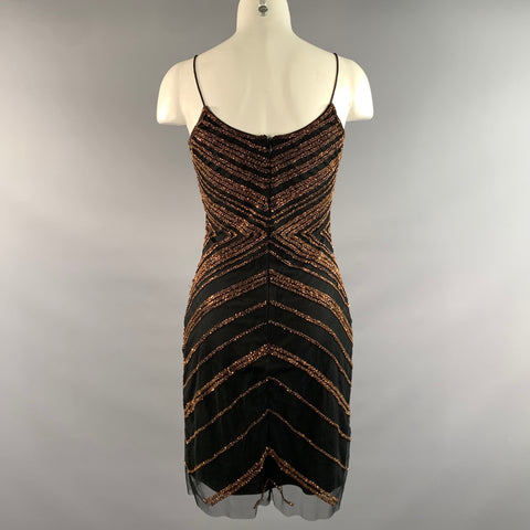 BADGLEY MISCHKA Size 2 Black Bronze Nylon Polyester Sequined Cocktail Dress