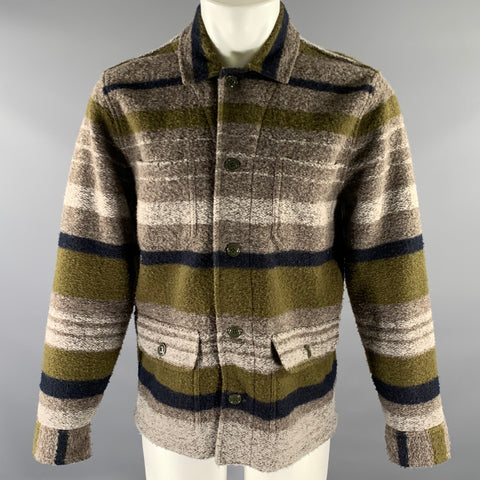 TODD SNYDER Size M Tan Olive Textured Stripe Cotton Chore Jacket