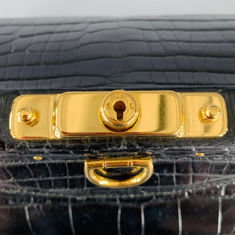 RALPH LAUREN COLLECTION Black Gold Alligator Doctor Handbag