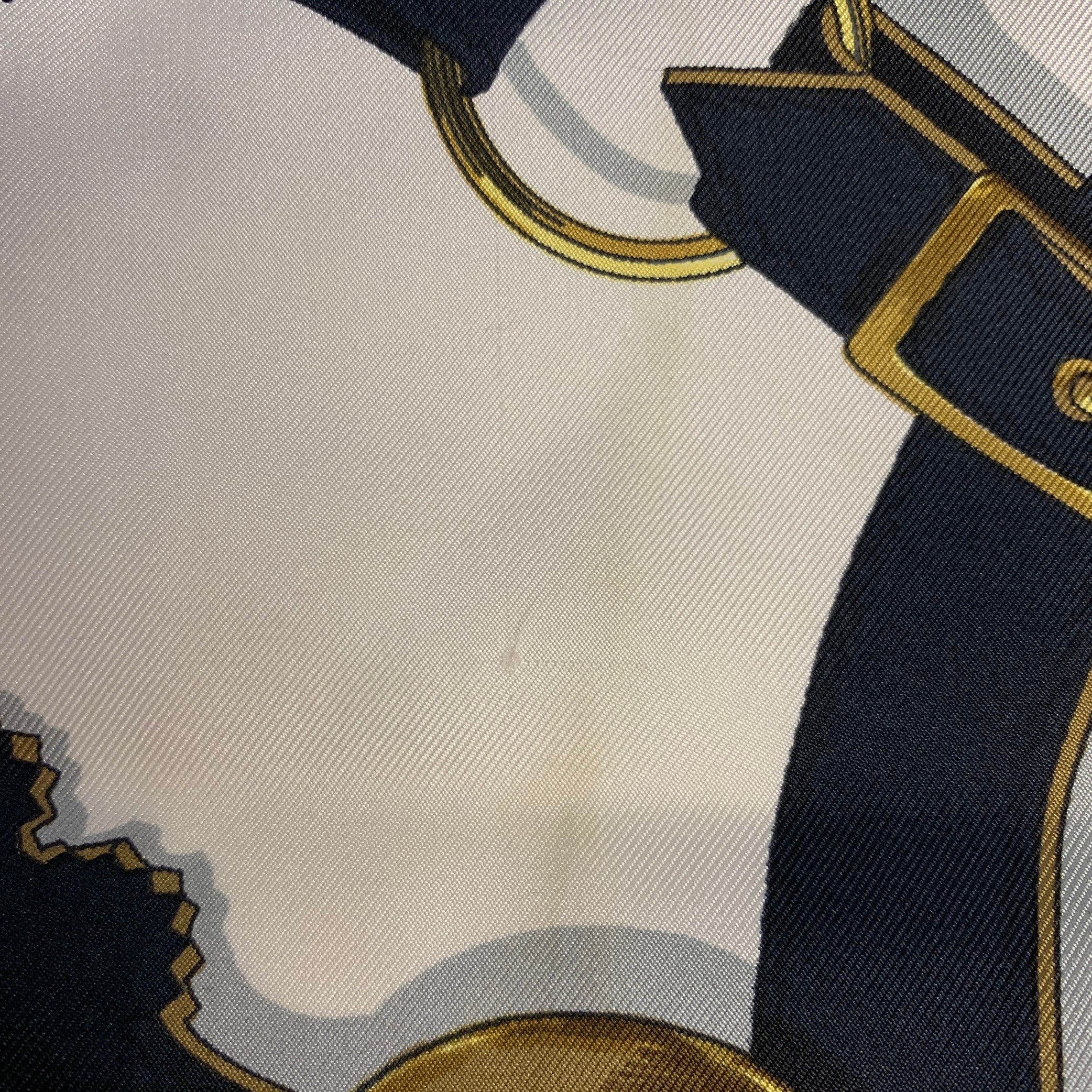 HERMES 1963 Cuivreris Red Gold White Black Horses Silk Twill Scarf