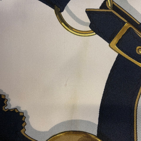 HERMES 1963 Cuivreris Red Gold White Black Horses Silk Twill Scarf