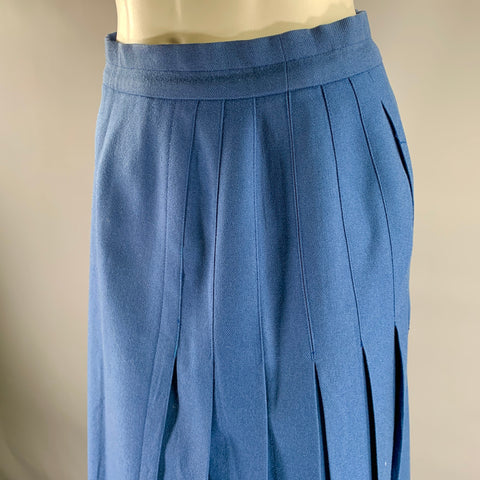 HERMES Size 6 Blue Wool Pleated Knee-Length Skirt