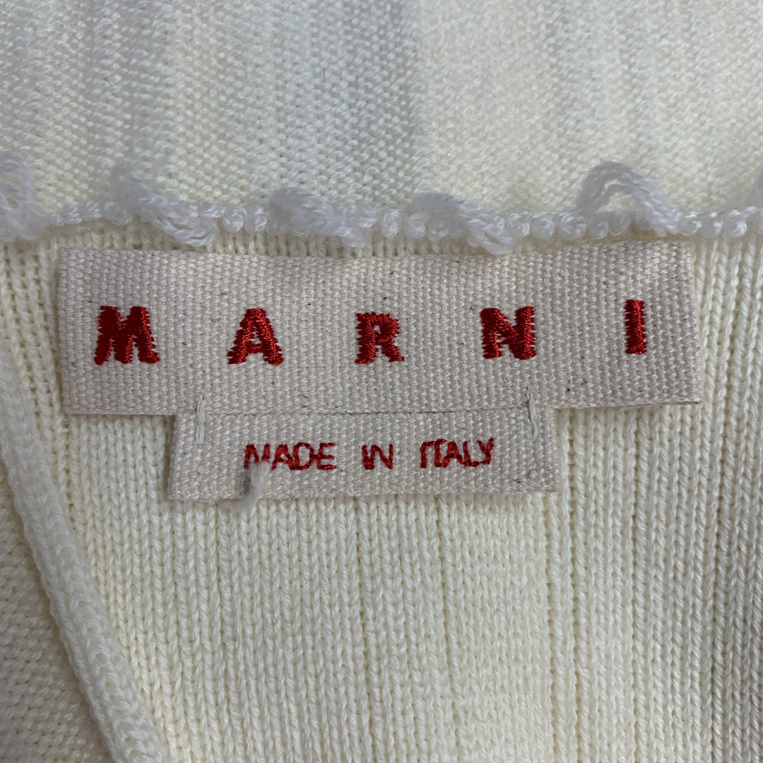 MARNI Size 2 Cream Cotton Virgin Wool Knit Raw Edge Casual Top